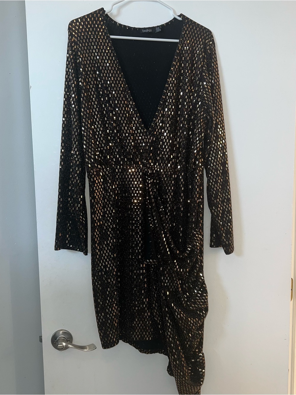 Boohoo Black Dress with Gold Sequin Detail